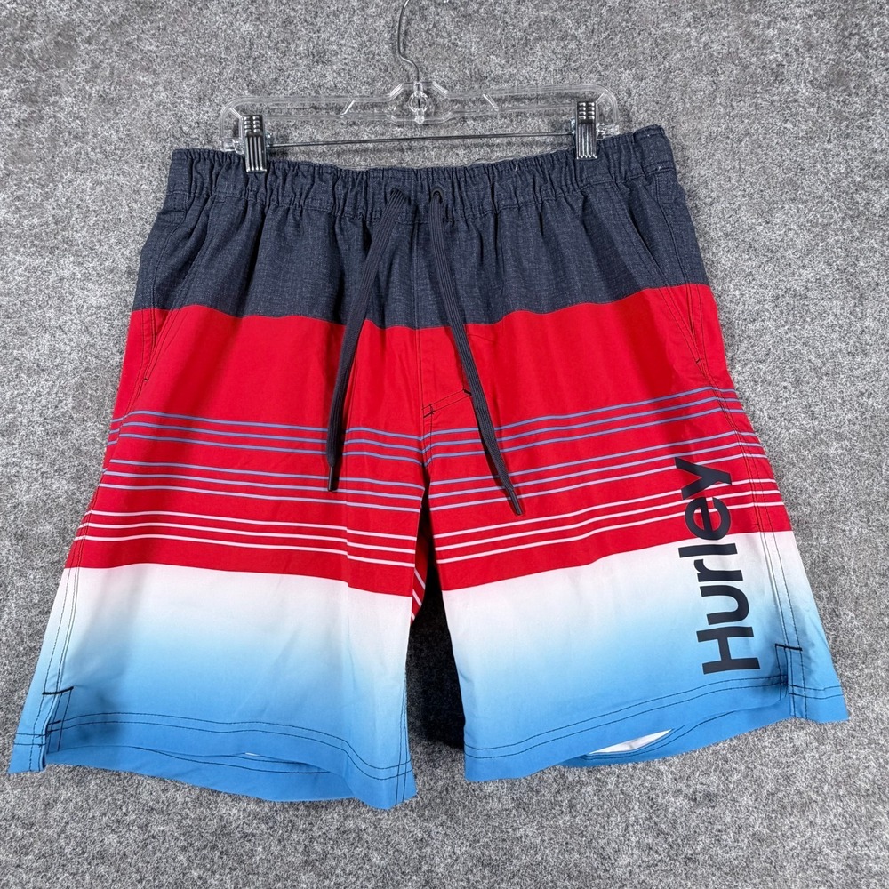 Hurley Board Shorts Men XL Multicolor Striped Side Slit Lined Surfing Beach Wear